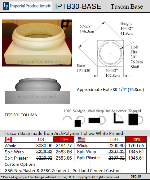 IPTB30 Tuscan Base Fits 30" column