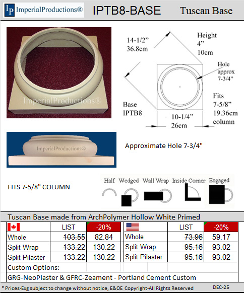 IPTB8 Tuscan Base fits 7-5/8" column