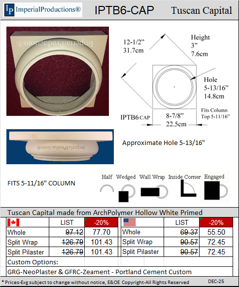 IPTB6-CAP for 5-11/16" Top of Capital