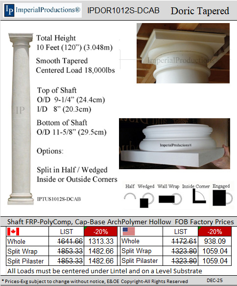 IPDOR1012S-DCAB Doric 10 Feet 12 inch diameter column