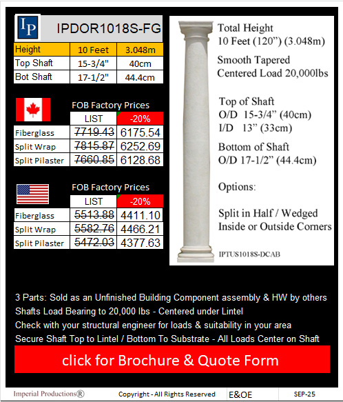 IPDOR1018S Fiberglass Column 10 Feet 18 inch diameter