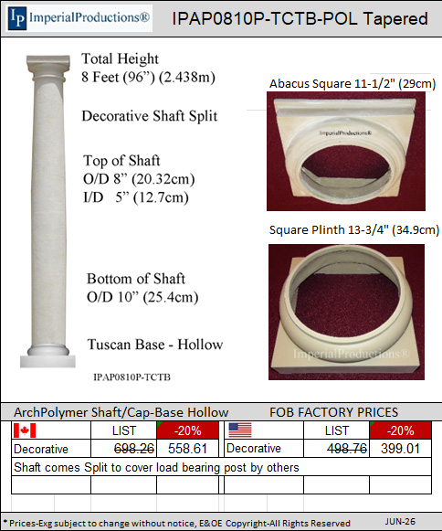 IPAP0810P-TCTB-POL Tuscan 8 Feet 10" column
