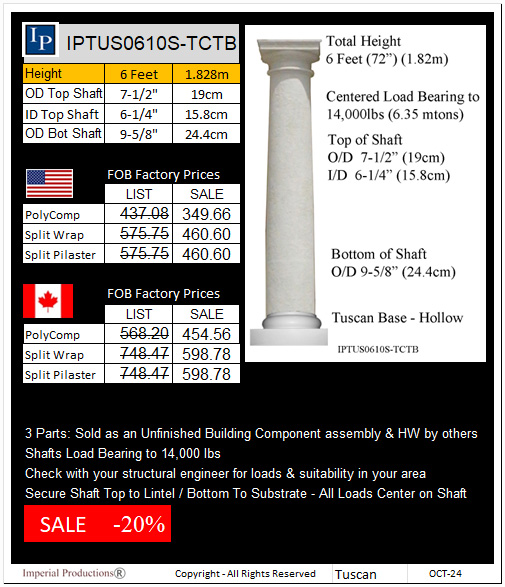 Tuscan 6 Feet 10 inch column