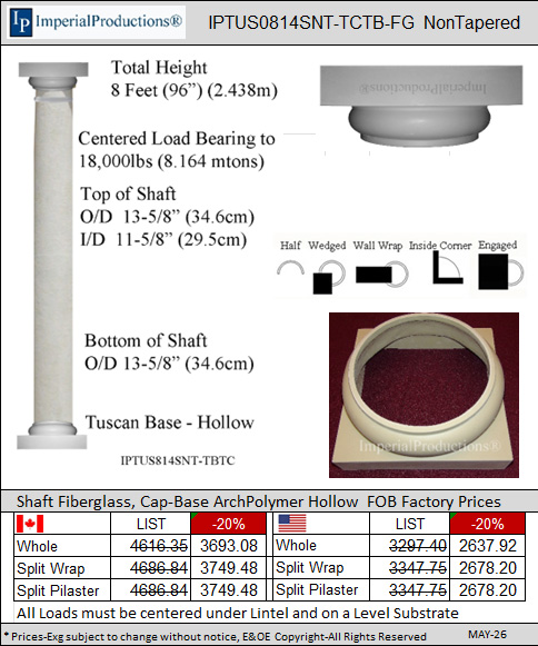 IPTUS0814SNT-TCTB 8 Feet 14 inch non tapered column