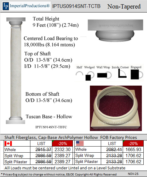 IPTUS0914SNT-TCTB Fiberglass Tuscan 9 Feet 14 inch column