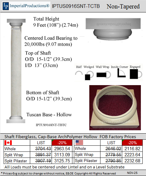 IPTUS0916SNT-TCTB Tuscan 9 Feet 16" non tapered column
