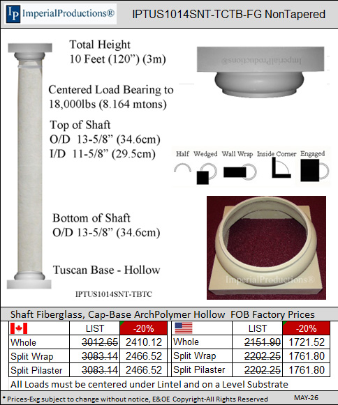 IPTUS1014SNT-TCTB Tuscan 10 Feet 14 inch non tapered column