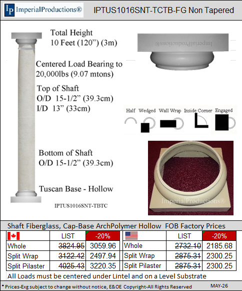 IPTUS1016SNT-TCTB Tuscan 10 Feet 16 inch non tapered column