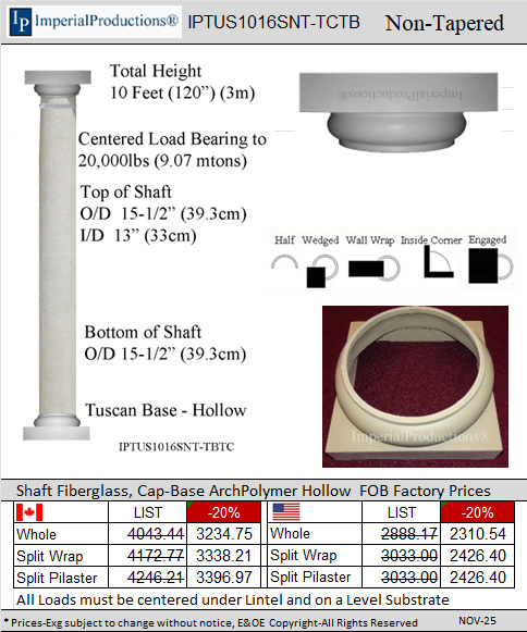 IPTUS1016SNT-TCTB Tuscan 10 Feet 16 inch non tapered column