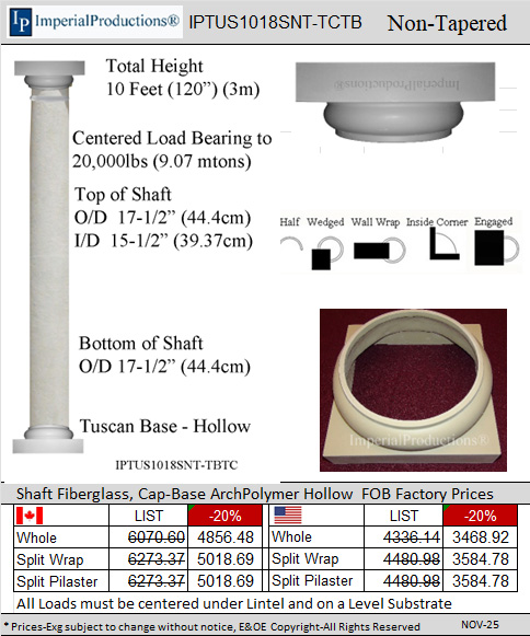 IPTUS1018SNT-TCTB Tuscan 10 Feet 18 inch non tapered column