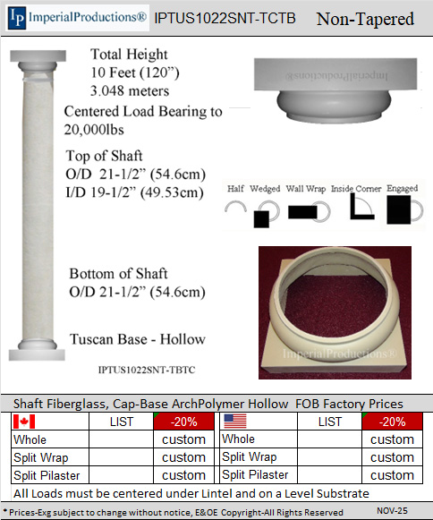 Tuscan 10 feet 22 inch non tapered columns