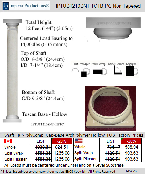 IPTUS1210SNT-TCTB Non Tapered Tuscan Column