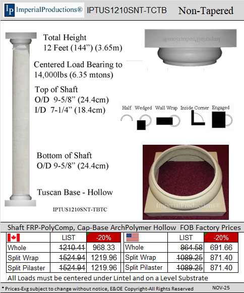 IPTUS1210SNT-TCTB Non Tapered Tuscan Column