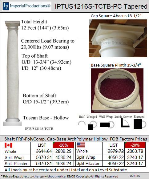 IPTUS1216 Tuscan Tapered column 12 feet 16 inch