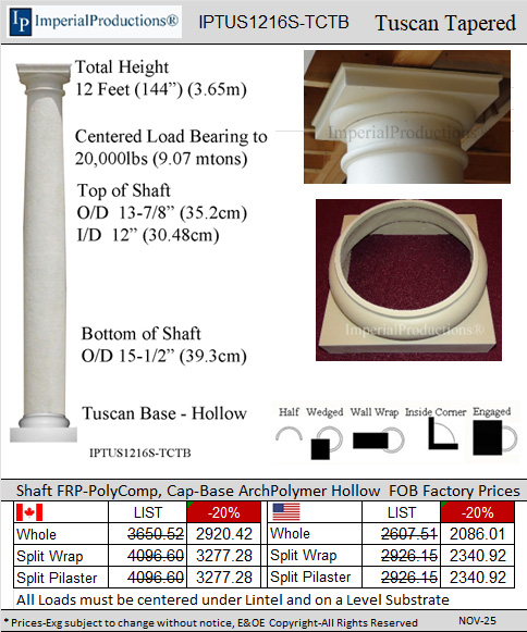 IPTUS1216 Tuscan Tapered column 12 feet 16 inch