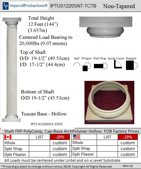 IPTUS1220SNT-TCTB Tuscan 12 Feet 20 inch non tapered column