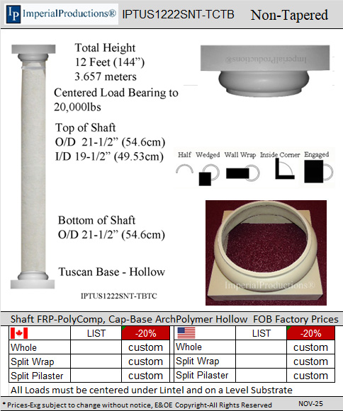IPTUS1222SNT-TCTB Tuscan 12 feet 22 inch non tapered column