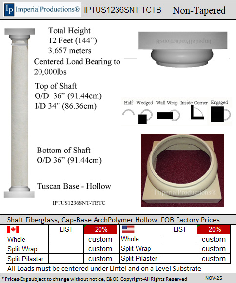 IPTUS1236SNT-TCTB Tuscan 12 Feet 36 inch non-tapered column