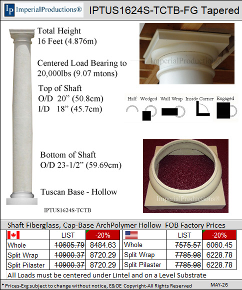 IPTUS1624S-TCTB 16 Feet 24 inch Tuscan column
