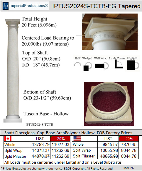 IPTUS2024S-TCTB 20 Feet high 24 inch diameter tuscan column