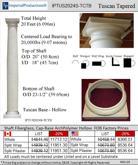 IPTUS2024S-TCTB 20 Feet high 24 inch diameter tuscan column