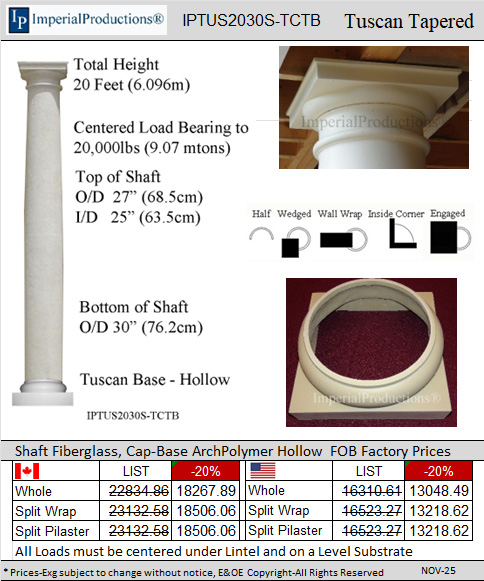 IPTUS2030S-TCTB Tuscan column 20 feet high x 30" diameter tapered