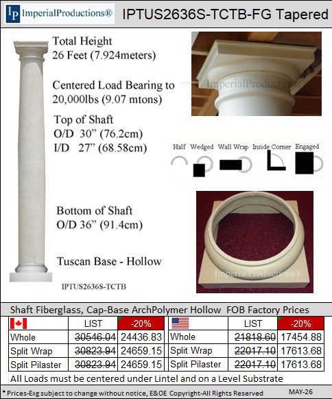 IPTUS2636S-TCTB Tuscan 26 Feet 36 inch diameter column