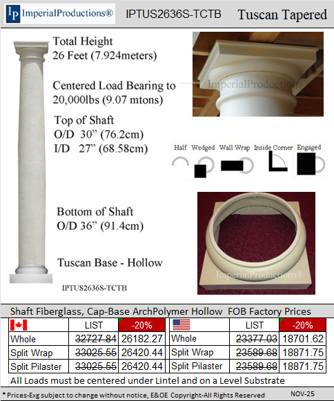 IPTUS2636S-TCTB Tuscan 26 Feet 36 inch diameter column