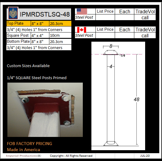 Steel Posts round and square from Imperial Productions Inc 18003997585