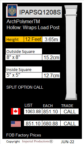 IPAPSQ1208S ArchPolymer 12 Feet 8" x 8" 